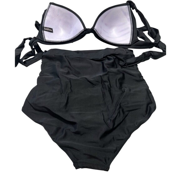 Simplicity 2 Piece Swimsuit Womens Medium Topic Halter Pinup Black - Picture 4 of 8